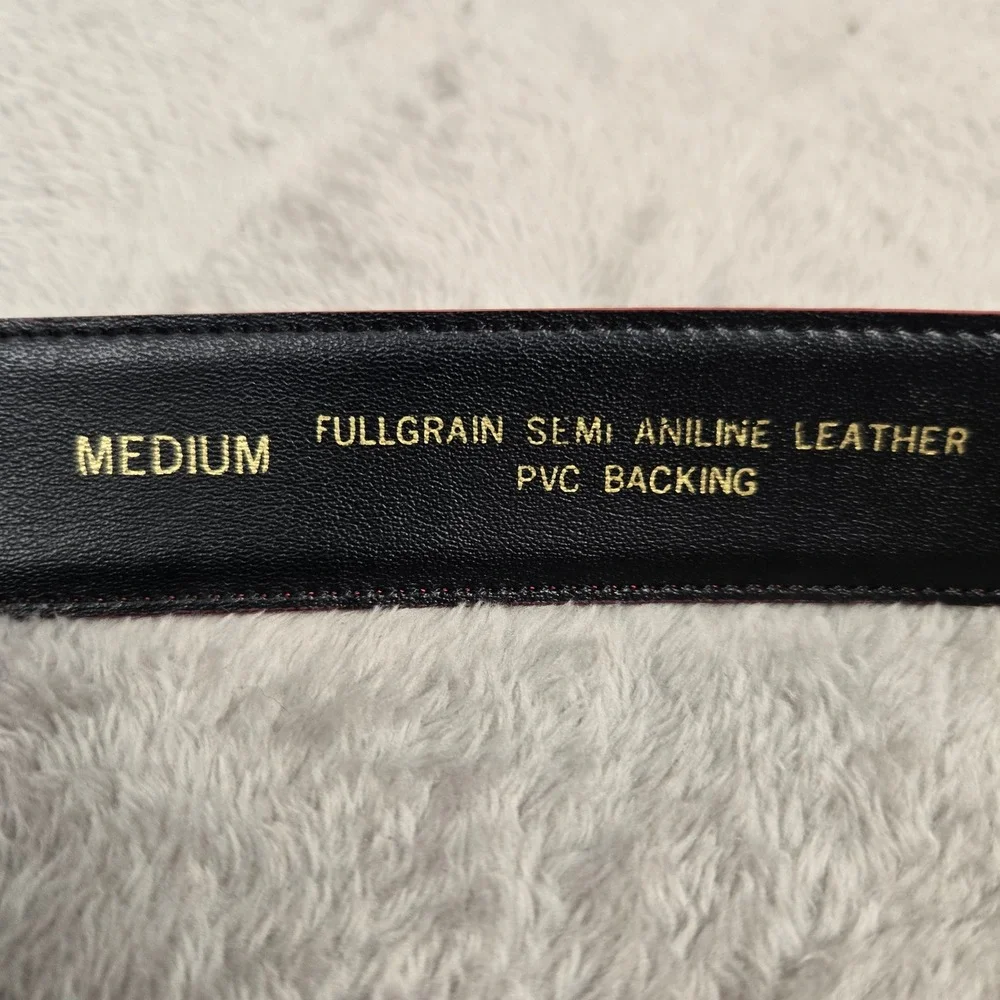 Liz Claiborne Vintage Red Leather Belt Gold Crest Buckle Medium 2515